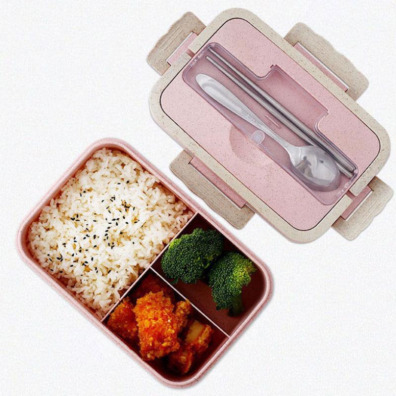 Student Lunch Box Three Grid Plastic Lunch Box